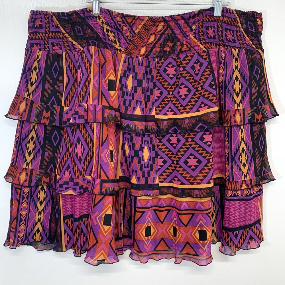 Fashion Bug Tiered Purple Print Skirt 2X Pull On Knee Length Fairy
Feminine
